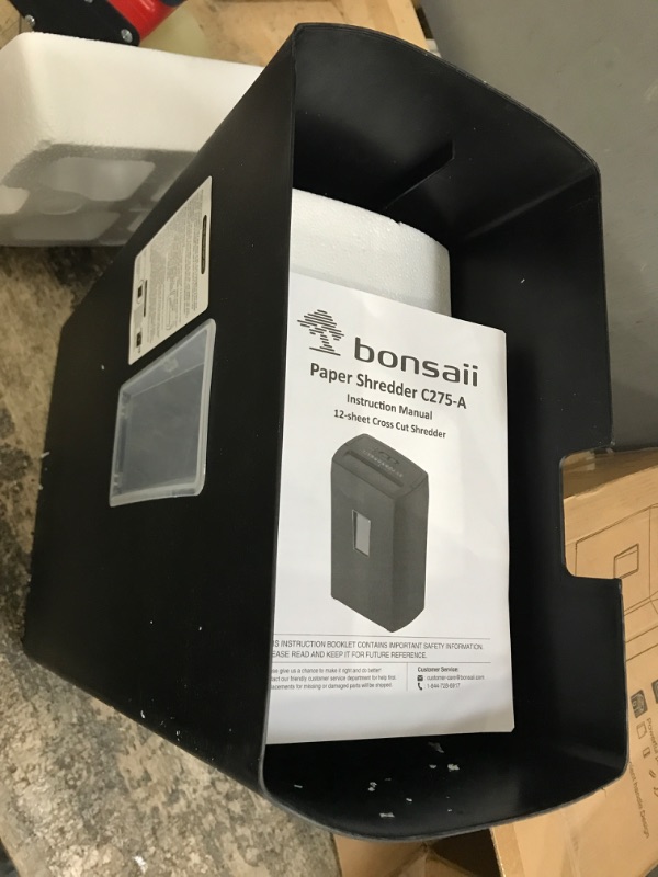 Photo 2 of Bonsaii 12-Sheet Cross Cut Paper Shredder, 10-Minute 5.5 Gal Home Office Heavy Duty Shredder for Paper, Credit Card, Mails, Staples, with Transparent Window, High Security Level P-4 (C275-A) 1 0 Mins-5.5Gal