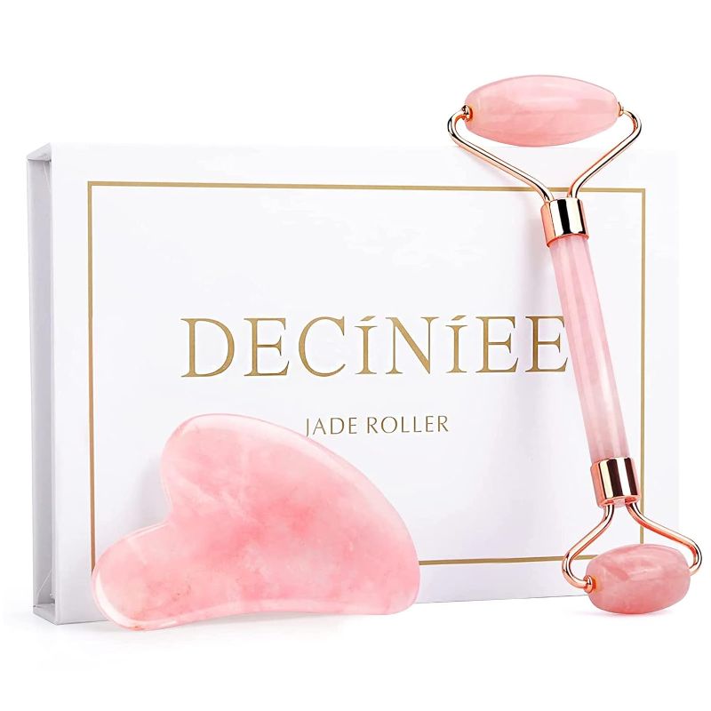 Photo 1 of Deciniee Jade Roller and Gua Sha Set - Anti Aging Rose Quartz Face Massager for Eye, Neck - Natural Beauty Skin Care Tools Body Muscle Relaxing Relieve Wrinkles
