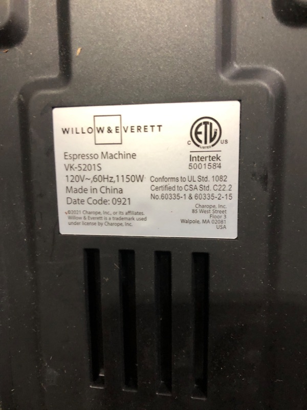 Photo 1 of **MINOR DAMAGE PREV USED-MISSING PIECES**
Willow & Everett Coffee Espresso Machine