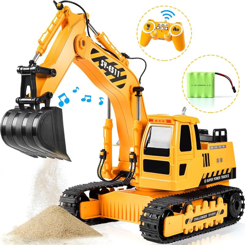 Photo 1 of DOUBLE E Excavator Toys for Boys 11 Channel 1:20 Remote Control Excavator Construction Toys Tractor, RC Truck Sandbox Digger Toys Gifts for Boys