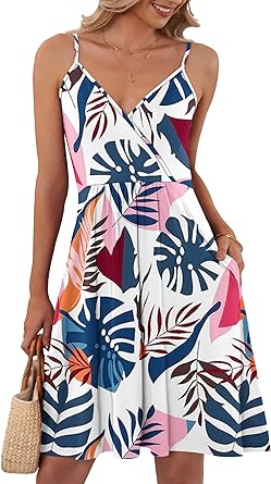 Photo 1 of MISFAY Women's Summer Floral Wrap V Neck Adjustable Spaghetti Strap Casual Swing Dress with Pocket SIZE X-LARGE