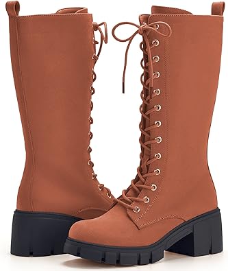 Photo 1 of  Women's Knee High Platform Boots  Lace Up Combat Booties,Side Zip-up Mid-Calf Boots SIZE 9.5 