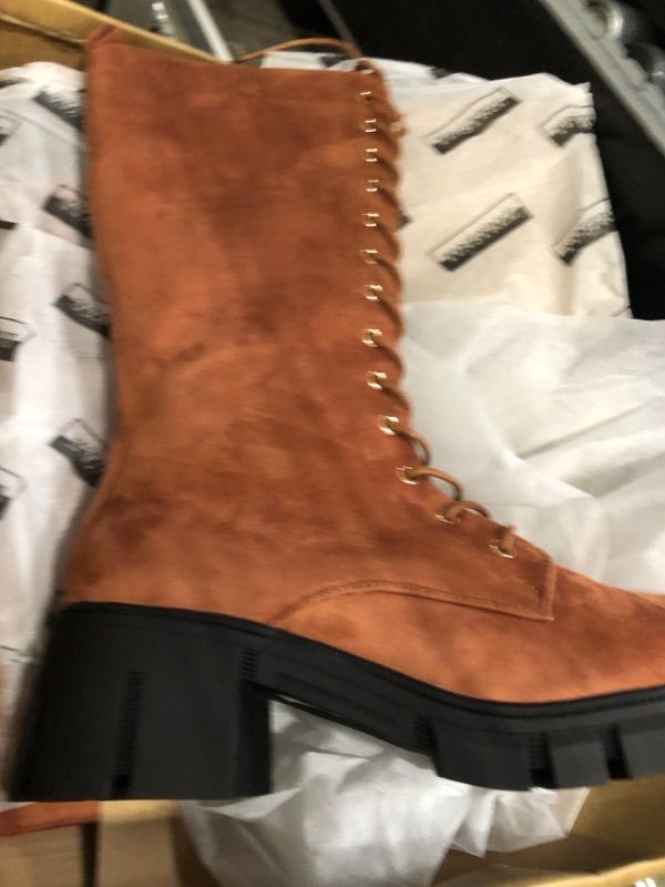 Photo 2 of  Women's Knee High Platform Boots  Lace Up Combat Booties,Side Zip-up Mid-Calf Boots SIZE 9.5 