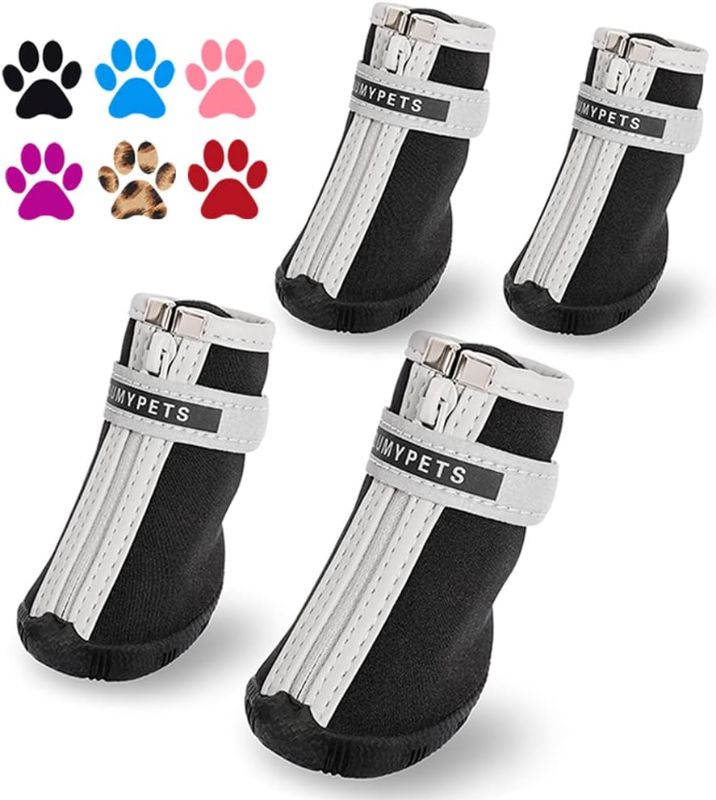 Photo 1 of QUMY Dog Shoes for Small Dogs, Puppy Dog Boots & Paw Protectors for Winter Snow Day, Summer Hot Pavement, Waterproof in Rain Weather, Ourdoor Hiking, Indoor Hardfloor with Anti-Slip Sole Black Size 5