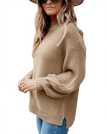 Photo 1 of Imily Bela Womens Mock Neck Fall Sweaters Trendy Balloon Sleeve Slouchy Knit Pullover Jumper SIZE S
