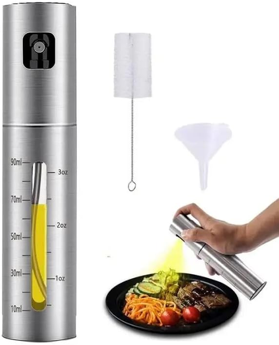 Photo 1 of A&J Essentials Oil Sprayer for cooking- 100mL stainless steel, modern, durable, sleek design - Baking, Salad, Grilling, BBQ, Roasting - Oil dispenser is compatible with various cooking oils & juices
