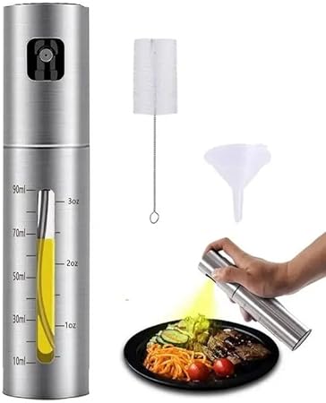 Photo 1 of A&J Essentials Oil Sprayer for cooking- 100mL stainless steel, modern, durable, sleek design - Baking, Salad, Grilling, BBQ, Roasting - Oil dispenser is compatible with various cooking oils & juices
