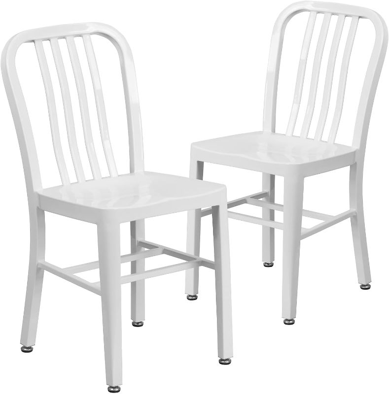 Photo 1 of 2pck Flash Furniture Commercial Grade White Metal Indoor-Outdoor Chair White 2 Pack Chair