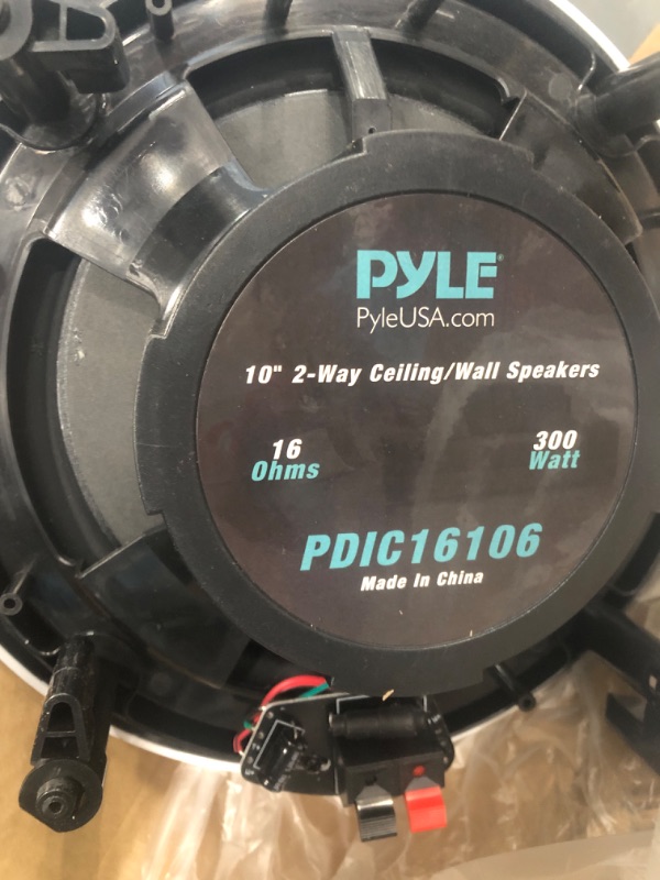 Photo 3 of Pyle Pair 10” Flush Mount in-Wall in-Ceiling 2-Way Speaker System Spring Loaded Quick Connections Changeable Round/Square Grill Stereo Sound Polypropylene Cone Polymer Tweeter 300 Watts (PDIC16106)