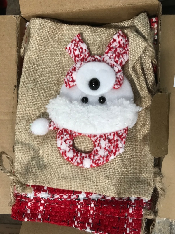 Photo 2 of 12Pcs Burlap Christmas Gift Bags with Drawstring, 5.5x7in 3D Doll Christmas Goody Gift Bags Small Xmas Candy Bags, Linen Treat Bags Christmas Gift Wrapping Bags Holiday Party Favors Decor Santa Sacks Burlap & Burgundy Red 1 Count (Pack of 12)