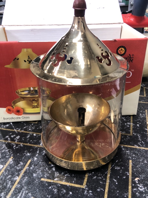 Photo 2 of  6 Inch Kanchdeep Akhand Diya Chimney Diya Diwali Gift/Diwali Deepawali Decoration Brass Decorative Crystal Oil Lamp Tea Light Holder Lantern Oval Shape | Puja Lamp Indian housewarming Gift Item