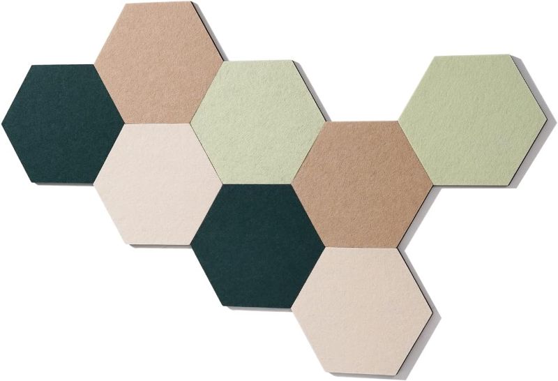 Photo 1 of  6 Pcs Self Adhesive Felt Bulletin Board Tiles (Large), Hexagon Color Felt Pin Board Wall Tiles for Photos, Pictures, Memos (Green Large)