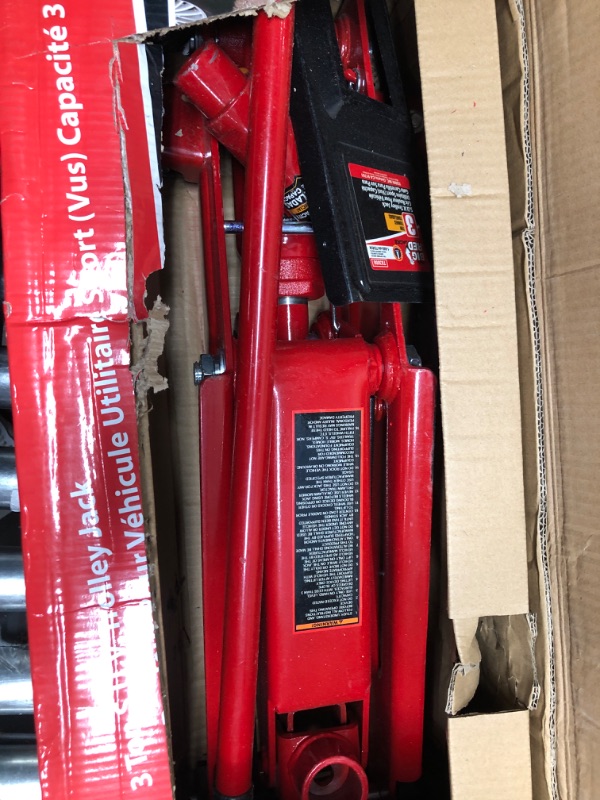 Photo 2 of Bundle of BIG RED T83006 Torin Hydraulic Trolley Service/Floor Jack with Extra Saddle, 3 Ton (6,000 lb) Capacity + BIG RED T43202 Torin Steel Jack Stands, 3 Ton (6,000 lb) Capacity, 2 Stands Red + Jack Stands