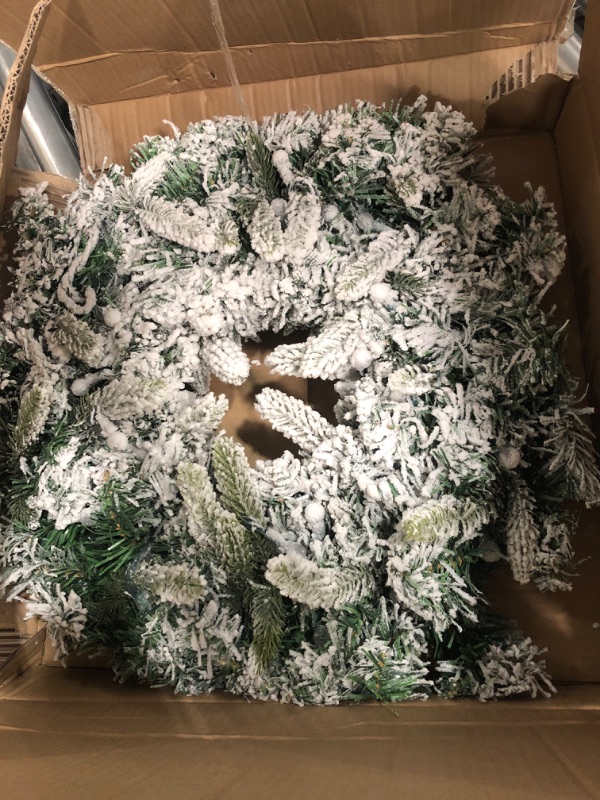 Photo 2 of 24" Snowy Flocked Christmas Wreath with 50 Count Warm White Raspberry Lights, Lighted Artificial Holiday Wreath with UL Listed Plug-in G12 LED String Lights (Warm White G12)