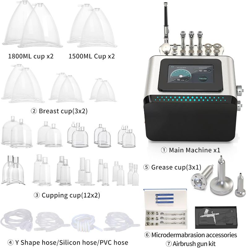 Photo 3 of (READ NOTES) Meifuly Vacuum Therapy Machine, 3 in 1 Vacuum Cupping Sets, Skin Care and Airbrush Machine, with 1800ML and 1500ML Large Cups, 0-80 cmHg, 5 inch Touch Screen Black