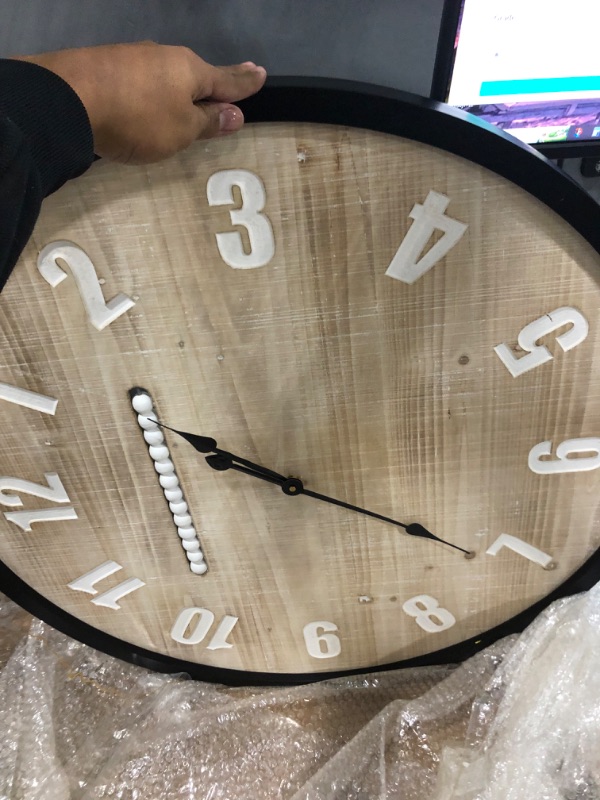 Photo 2 of ***DAMAGED - ARMS BENT - UNABLE TO TEST - NO BATTERIES***
Deco 79 Farmhouse Wood Round Wall Clock, 32" x 2" x 32", Brown