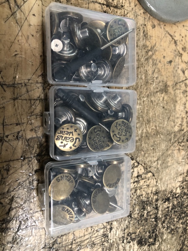 Photo 1 of 3 PACK Jean Button Pins, 17mm Metal Snap Fastener Buttons - 18 Sets Perfect for Jeans Clothing and Waist Resizing 17MM Bronze + Half Edge Letter