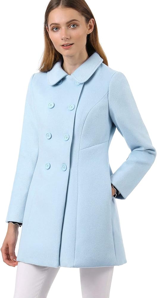 Photo 1 of Allegra K Women's Peter Pan Collar Double Breasted Winter Long Trench Pea Coat XXXL