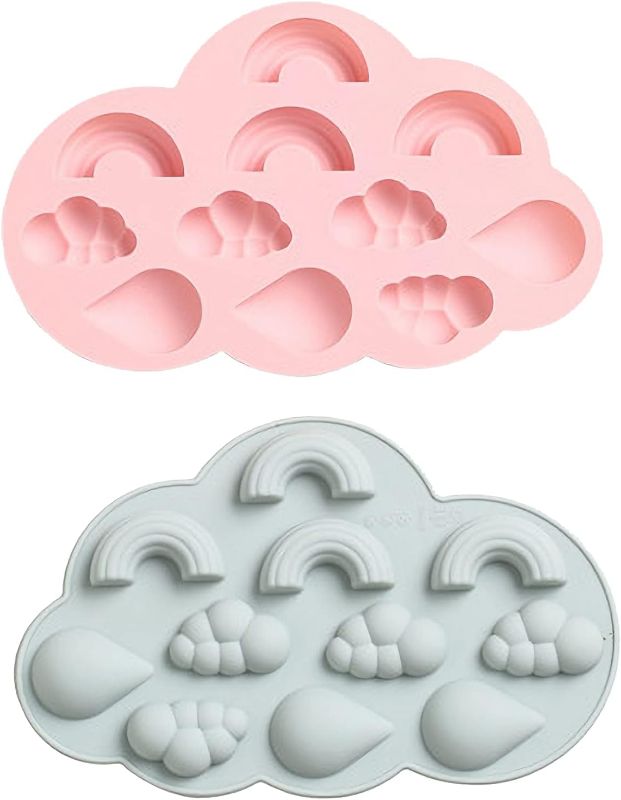 Photo 1 of 2 PCS Rainbow Cloud Raindrop Rain Theme Cavities Silicone Non-Stick Chocolate Candy Jelly Cookie Mould Cake Baking Ice Cube Tray Mold for Birthday Wedding Party Christmas Theme DIY Crafts Topper