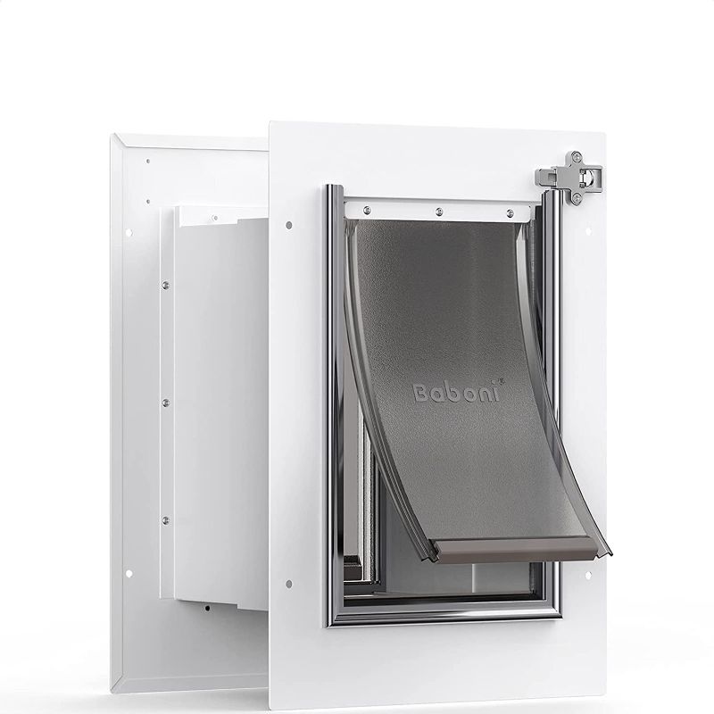 Photo 1 of  Pet Door for Wall, Steel Frame and Telescoping Tunnel, Aluminum Lock, Double Flap Dog Door and Cat Door, Strong and Durable (Pets Up to 12 Lb) -Small Flap Opening:5 1/4"W x 8 1/8"H. Frame: 9 1/4"W x 13 1/8"H. Cutout in wall: 6 3/4"W x 10 "H. SMALL