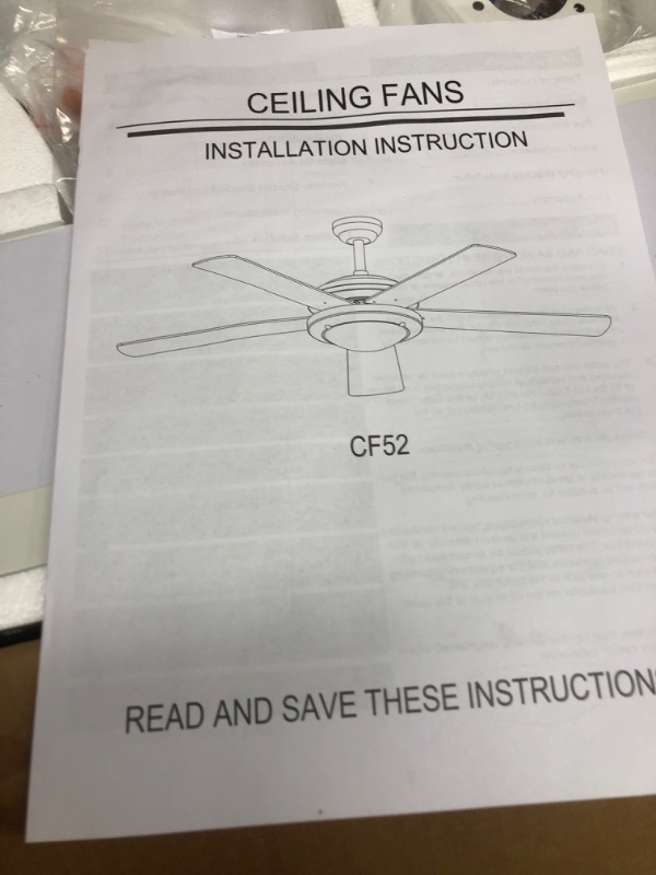 Photo 4 of ***USED - POSSIBLY MISSING PARTS - UNABLE TO TEST***
hykolity 52 Inch Modern Style Indoor Ceiling Fan with Dimmable Light Kit and Remote Control