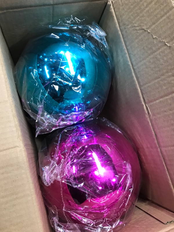 Photo 2 of 4 Pcs Large Christmas Ball Ornaments Giant Commercial Grade Plastic Christmas Ball Hanging Decorations 8'' (200 Mm) for Outdoor Holiday Party Decors Christmas Tree (Shiny Yellow Rosy Purple Blue)