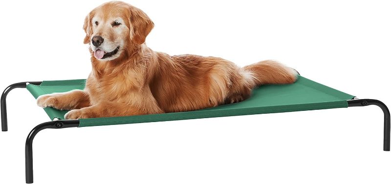 Photo 1 of Amazon Basics Cooling Elevated Dog Bed with Metal Frame, Large, 130 x 80 x 19 cm (L x W x H), Green