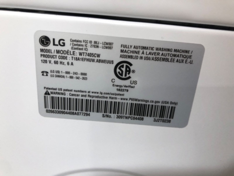 Photo 3 of LG TurboWash 3D 5.3-cu ft Agitator Smart Top-Load Washer (White) ENERGY STAR
