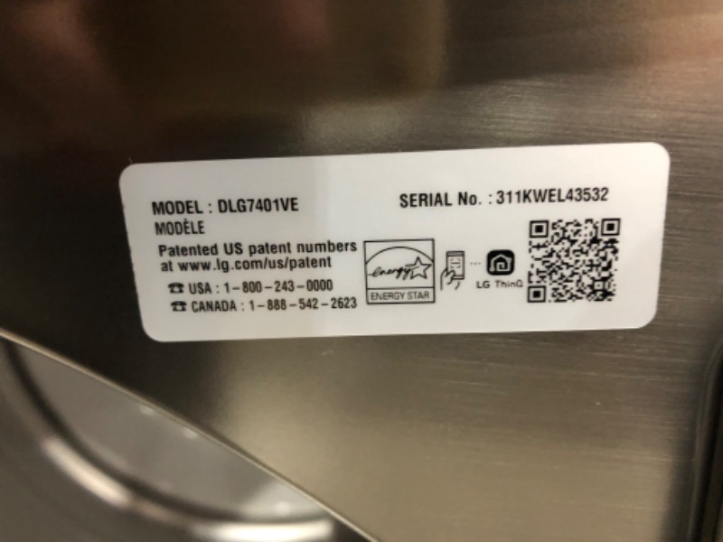 Photo 6 of ***USED - POWERS ON - UNABLE TO TEST FURTHER - POSSIBLY MISSING PARTS***
LG EasyLoad 7.3-cu ft Smart Gas Dryer (Graphite Steel) ENERGY STAR
