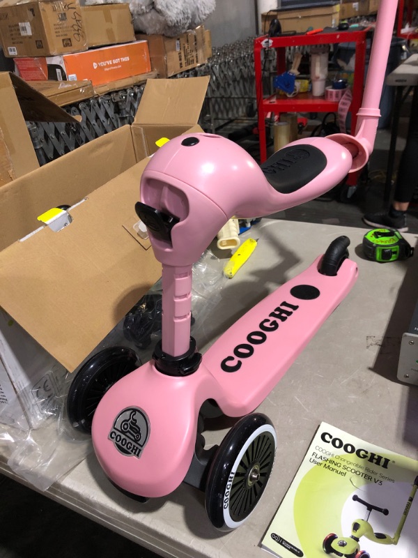 Photo 2 of * used * see images * 
COOGHI Toddler Scooter, 3-in-1 Kids Scooter with Flashing Wheels, Removable Parent Push Bar and Pedal