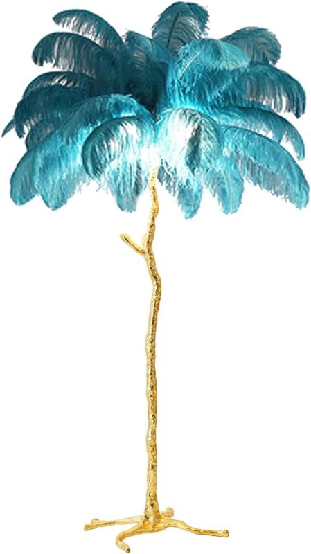 Photo 1 of ***BASE BROKEN - UNABLE TO TEST***
38°GARDEN Natural Ostrich Feather Floor Lamp 35 Pieces Blue