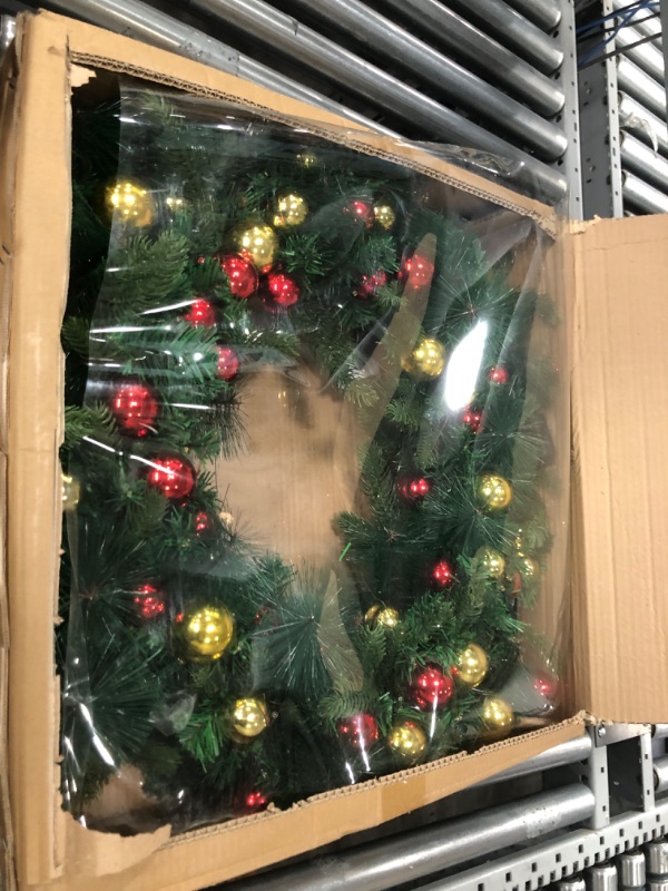 Photo 2 of [ Super Large Thick & Timer ] 30 Inch 100 Lights Pre-lit Artificial Christmas Wreath Decoration Realistic Feel for Front Door Battery Operated 50 Ball 280 Branch Double Frame Christmas Indoor Outdoor