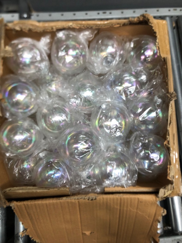 Photo 2 of 48 Pcs Funtery 4'' Christmas Clear Iridescent Ornaments Balls 4 inch Plastic Iridescent Ball Christmas Clear Plastic Fillable Baubles Ball for Christmas Party Birthday Wedding Decorations