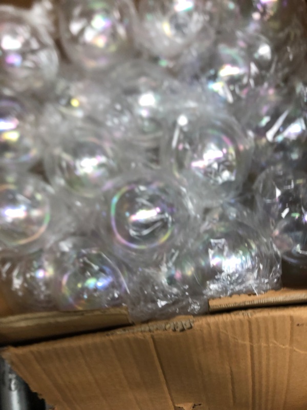 Photo 3 of 48 Pcs Funtery 4'' Christmas Clear Iridescent Ornaments Balls 4 inch Plastic Iridescent Ball Christmas Clear Plastic Fillable Baubles Ball for Christmas Party Birthday Wedding Decorations