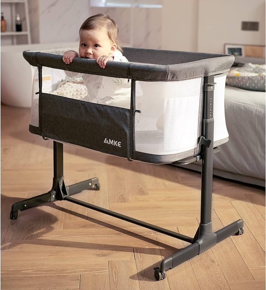 Photo 1 of AMKE Baby Bassinets, Bedside Sleeper for Baby, All mesh Baby Crib Portable Bassinets for Safe Co-Sleeping, Safe Adjustable Baby Bed for Baby Infant Newborn Girl Boy (Dark-Grey)