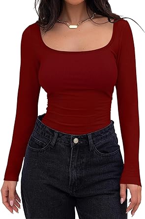 Photo 1 of *READ NOTES* EasyGala Women's Casual Long Sleeve Tops Sexy Tops Slim Fitted Rib Knitted V Neck Workout Gym Fall Clothing Hot Pink Plus Size XX-Large