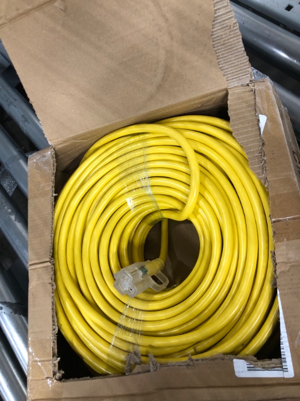 Photo 2 of 200 ft 12/3 Gauge Outdoor Extension Cord Waterproof Heavy Duty with Lighted end, Flexible Cold-Resistant 3 Prong Electric Cord Outside, 15Amp 1875W 12AWG SJTW, Yellow, ETL HUANCHAIN 200FT 12/3 Extension Cord Yellow