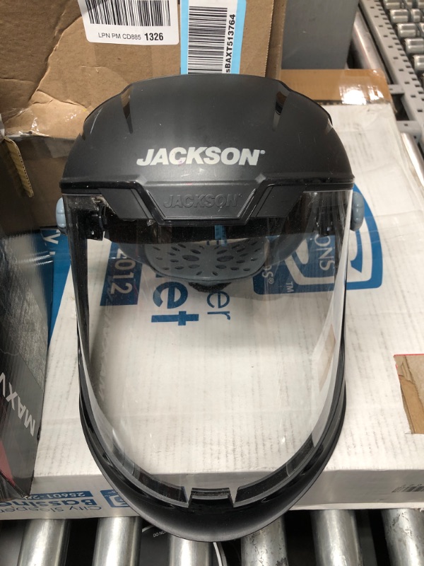 Photo 2 of Jackson Safety Lightweight MAXVIEW Premium Face Shield with 370 Speed Dial Ratcheting Headgear – Anti Fog Coating