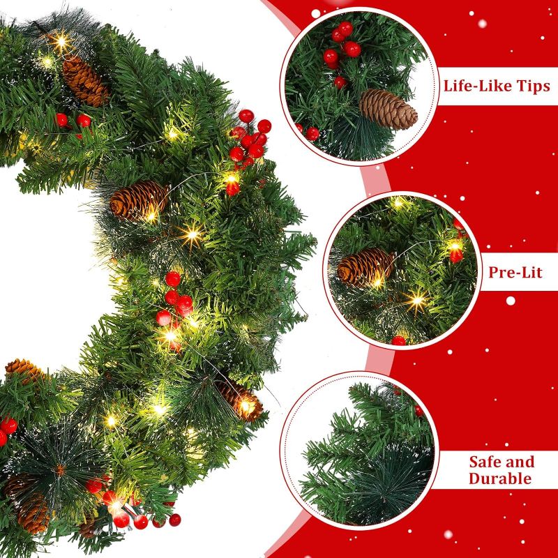 Photo 1 of Giegxin 3 Pcs Pre Lit Artificial Christmas Tree with Wreath Set 3 ft Spruce Entrance Trees Extra Large 24in Xmas Front Door Wreath with LED Lights for Holiday Christmas Party Decorations
