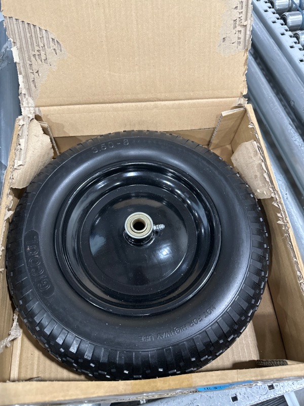 Photo 2 of 14.5" Wheelbarrow Tire, 3.50-8" Flat-free Solid Tire and Wheel with 5/8" Axle Bore Hole, 3-6" Centered Hub for Wheelbarrow Trolley Dolly Lawn Mover Go Kart Replacement