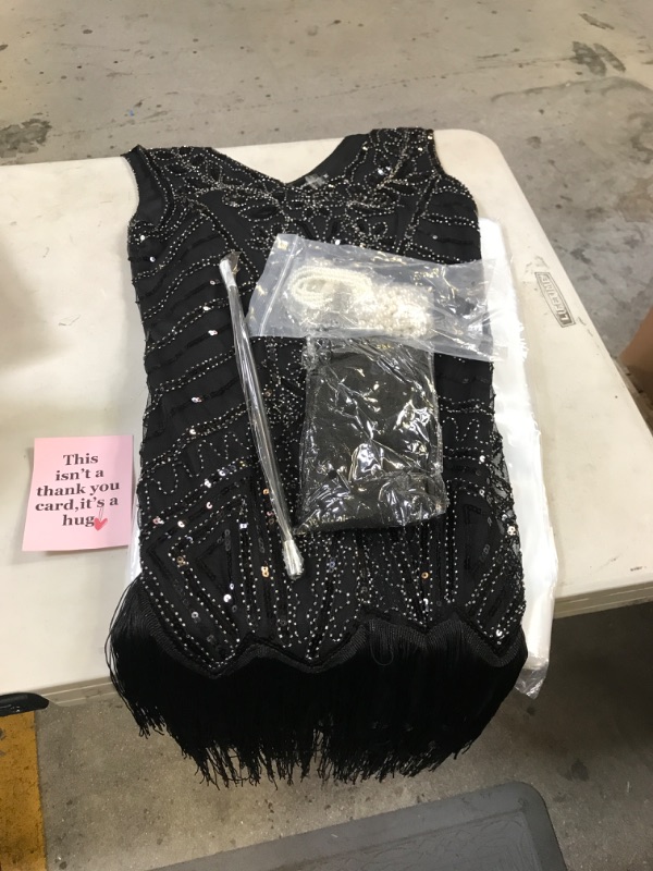 Photo 2 of 20s Flapper Gatsby Sequin Beaded Evening Cocktail Dress with Accessories Set SIZE MEDIUM