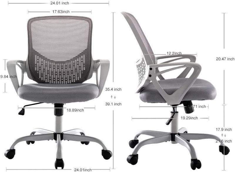 Photo 1 of Office Desk Chair, Mid Back Lumbar Support Computer Mesh Task Chair, Grey
