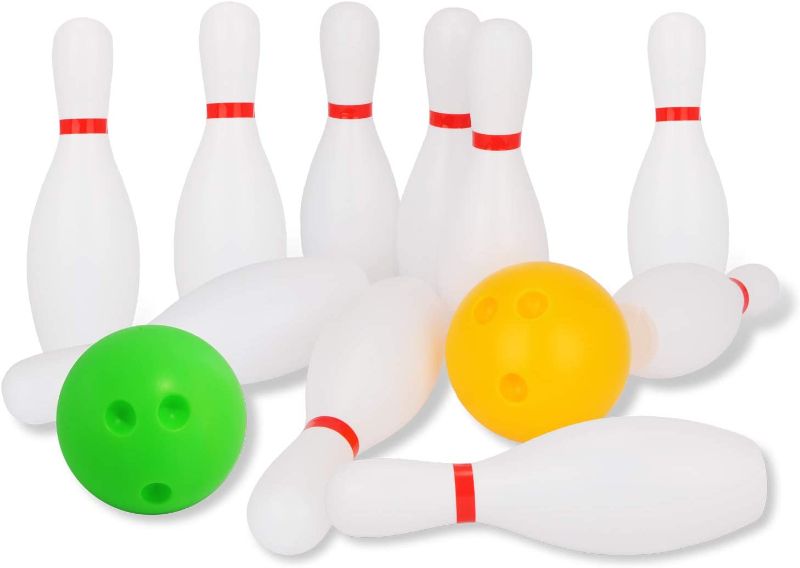 Photo 1 of Kids Bowling Set Includes 10 Classical White Pins and 2 Balls, Suitable as Toy Gifts, Early Education, Indoor & Outdoor Games, Great for Toddler Preschoolers and School-age Child, Boys & Girls