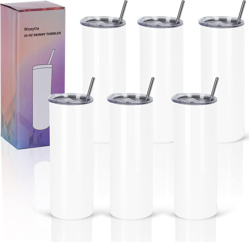 Photo 1 of 6 Pack 20 Oz Straight Skinny Tumblers,Individually Gift Boxed Stainless Steel Slim Skinny Tumbler Set Bulk, 20 Oz Insulated Slim Thin Travel Tumbler Cup for Diy, White (MISSING 1, 5 ONLY)
