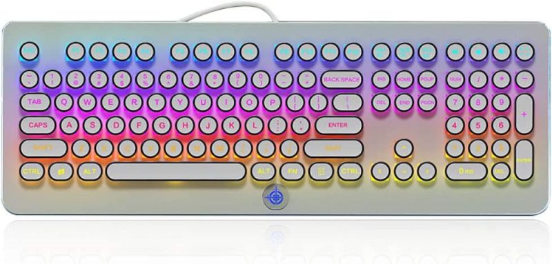 Photo 1 of MK9 RGB Mechanical Keyboard RGB Retro Gaming Keyboard-Blue Switch-LED Backlit - Silver-Plating 108 Key Round Keycaps Anti-Ghosting Mechanical Illuminated Keyboard for PC Gaming and MAC