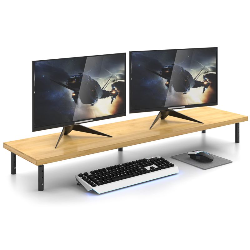 Photo 1 of Weenson Dual Monitor Stand for Desk - Bamboo Long Monitor Stand Riser with 3 Height Adjustable Metal Legs for Office and Home Use 41.9 x 10.4 x 4.7 inches