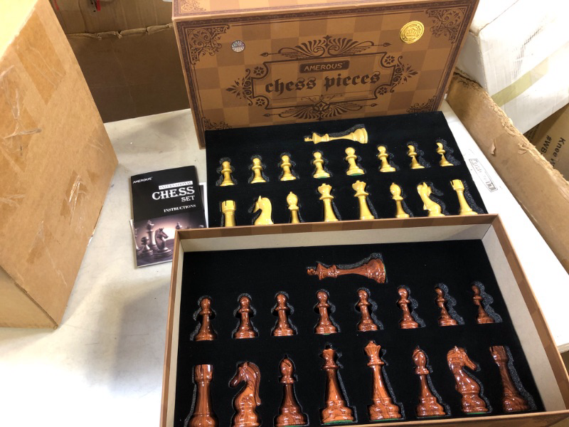 Photo 2 of AMEROUS High Polymer Weighted Chess Pieces with 4.25'' King - 2 Extra Queens - Gift Package, Standard Tournament Chessmen for Chess Board or Replacement of Missing Pieces (Chess Pieces Only)