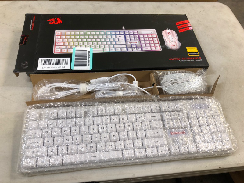 Photo 2 of Redragon S107 Gaming Keyboard and Mouse Combo Wired Mechanical Feel RGB LED Backlit Keyboard 3200 DPI Gaming Mouse for Windows PC (White)