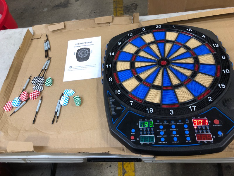 Photo 2 of OLI Electronic Dart Board with 12 Soft Tip Darts, LED Display Automatic Scoring Dartboard Sets for Adults, 100 Plastic Tips & Power Adapter Include Blue