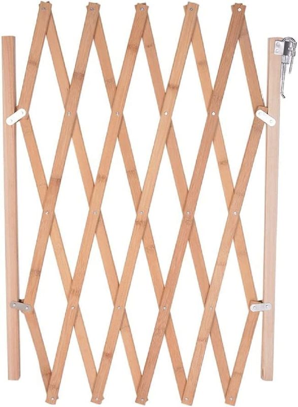 Photo 1 of  Retractable Pet Gate Expandable Dog Fence Wooden Screen Door Accordion Gates Portable for Doorways Dog Pet Gate Pet Safety Patio Garden Lawn WxH:43.3x27.2 in